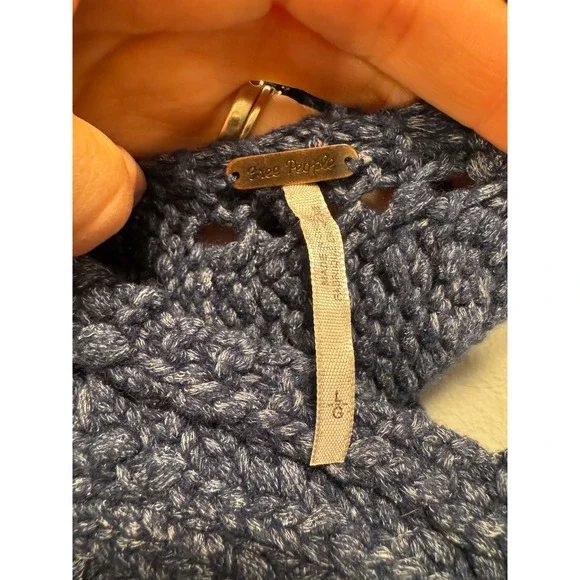 Free People Mountain View Crochet Knit Babydoll Sweater Tank Tunic Dress Navy L - Picture 6 of 7